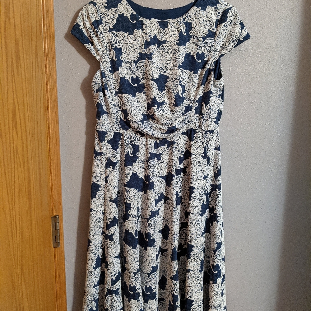 Women's denim and lace print dress